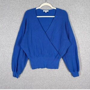 VTG Gilli Women's Vibrant Blue V-Neck Ribbed Wrap Sweater Size Small